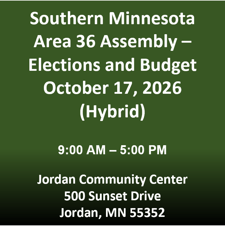 10/17/2026: Area 36 Assembly – Area Assembly – Election & Budget&nbsp;(Hybrid)